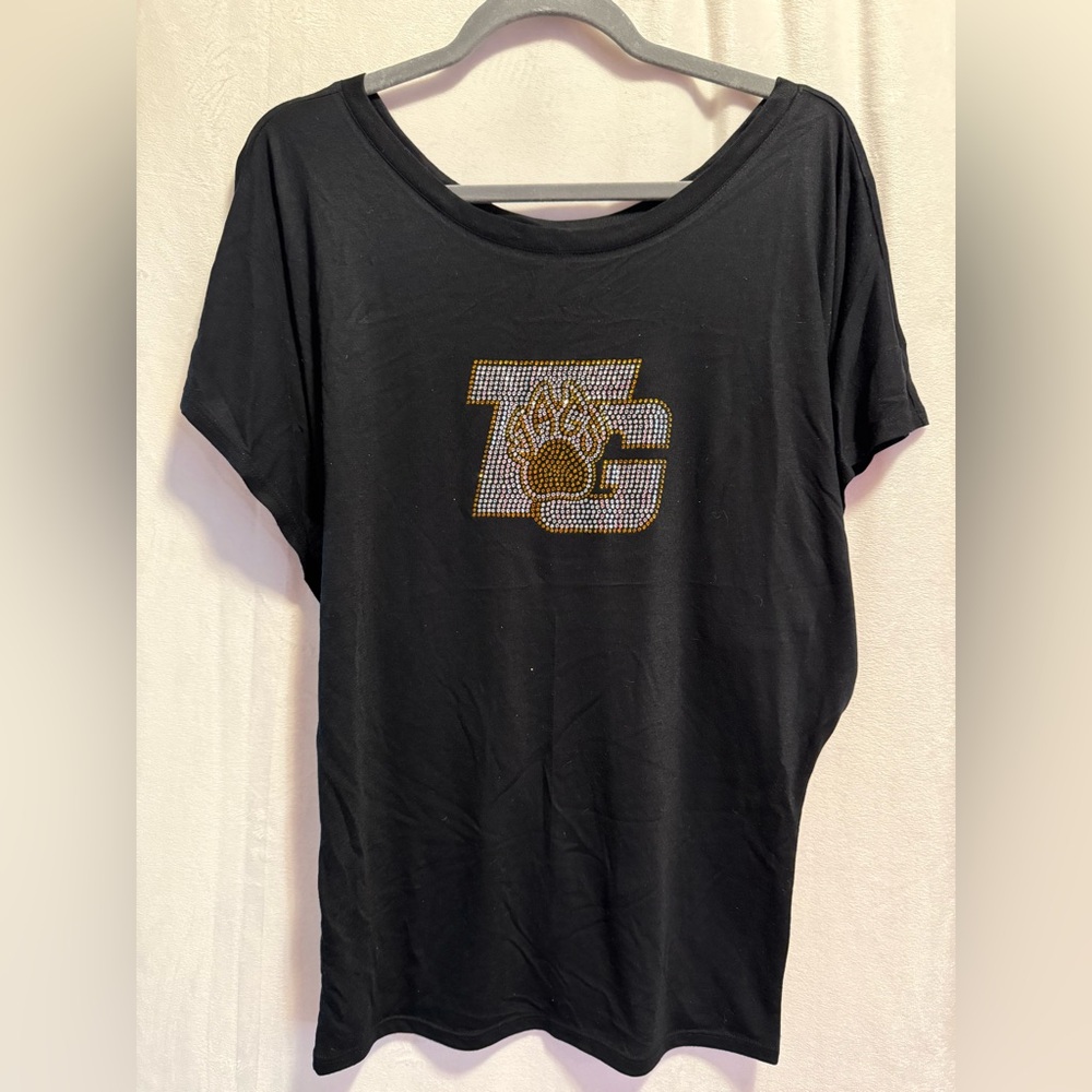 Black Short Sleeve Tee with Gold Accents